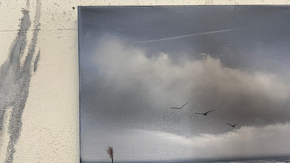 Painting #2273 - 16x20" Canvas - Cattails Seascape painted 2-6-26