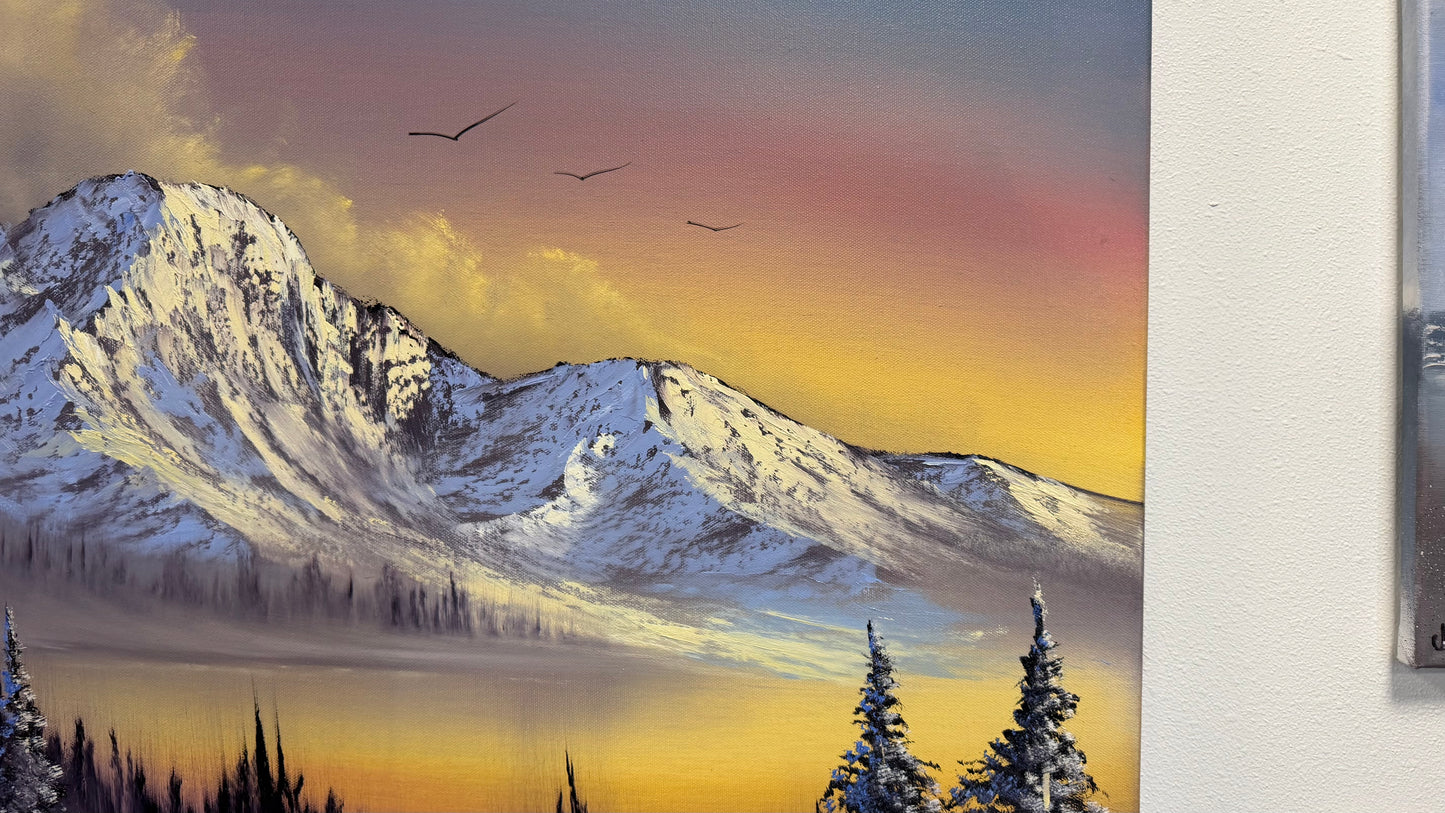 Painting #2543 - 22x28" Pro Series Canvas - Sunset Mountain Landscape painted 8-7-26