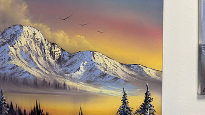 Painting #2543 - 22x28" Pro Series Canvas - Sunset Mountain Landscape painted 8-7-26