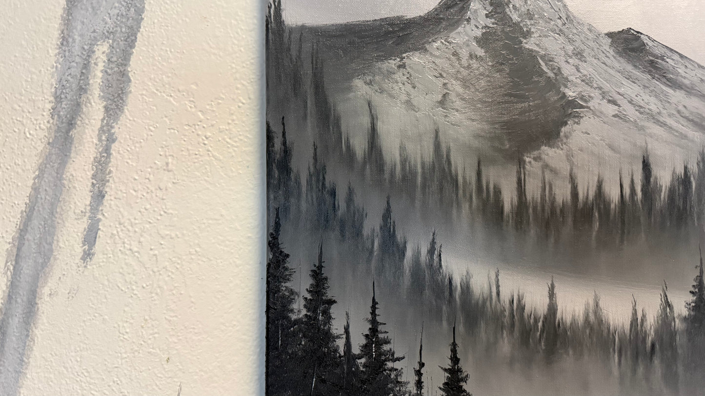 Painting #2236 - 16x20" Canvas - Black and White Mt Hood Landscape painted 1-15-26
