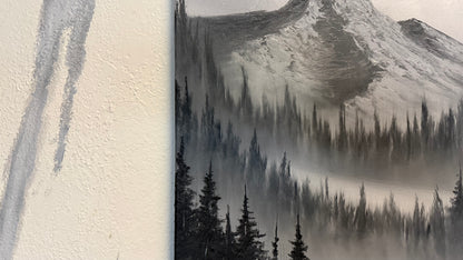 Painting #2236 - 16x20" Canvas - Black and White Mt Hood Landscape painted 1-15-26