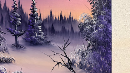 Painting #2184 - 16x20" Canvas - Sunset Winter Landscape painted 12-12-25