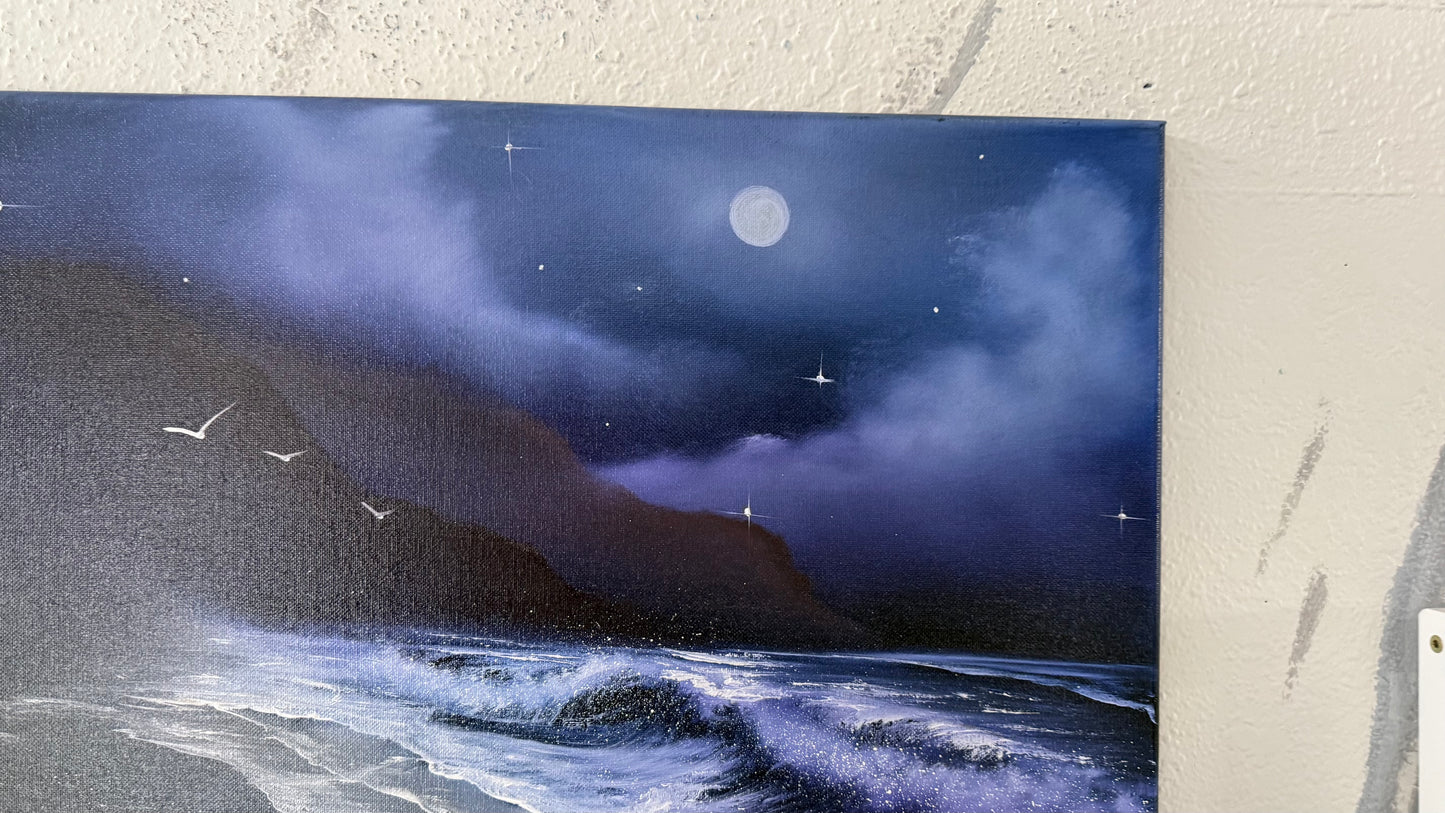 Painting #2091 - 18x24" Canvas - Oregon Coast Night Seascape painted 10-9-25