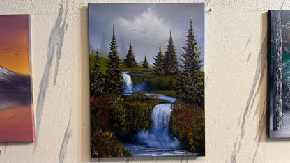 Painting #2282 - 18x24" Canvas - Spring Forest Waterfall painted 2-9-26
