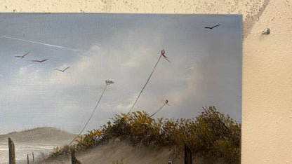 Painting #2421 - 16x20" Canvas - Kite Flying Seascape with Old Row Boat painted 5-1-26