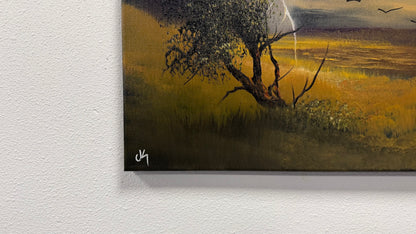 Painting #2589 - 16x20" Framed Canvas - Lightning Thunderstorm Landscape painted 9-7-26