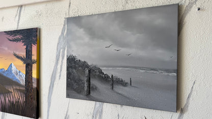 Painting #2449 - 16x20" Canvas - Black and White Seascape painted 5-21-26