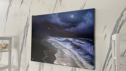 Painting #2091 - 18x24" Canvas - Oregon Coast Night Seascape painted 10-9-25