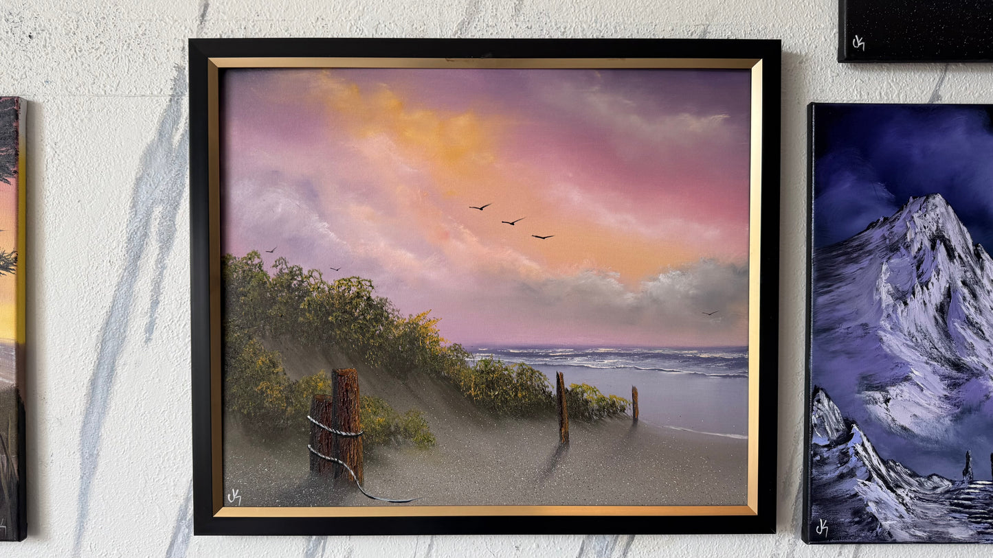 Painting #2440 - 20x24" Framed Canvas - East Coast Sunset Seascape painted 5-16-26