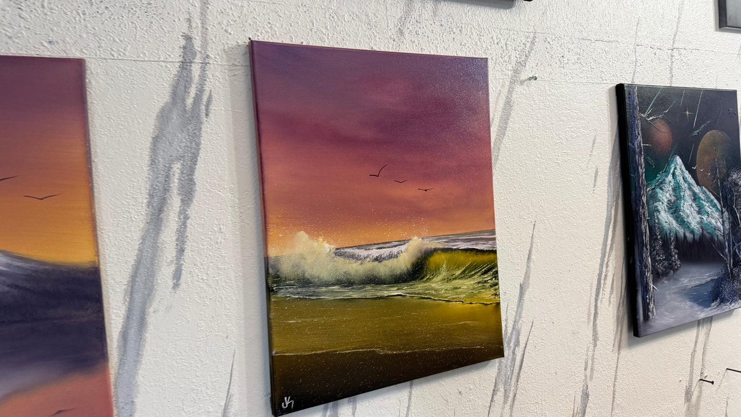 Painting #2294 - 16x20" Canvas - Sunset Seascape painted 2-20-26