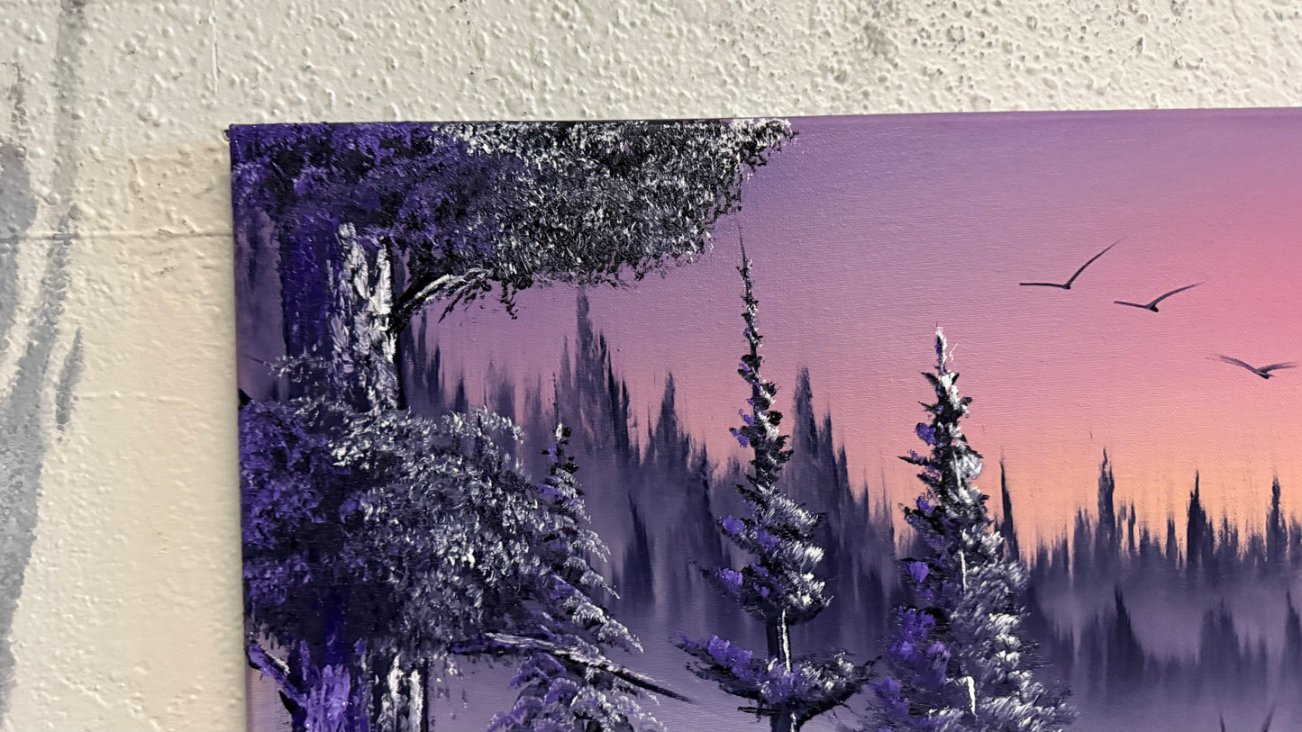 Painting #2184 - 16x20" Canvas - Sunset Winter Landscape painted 12-12-25