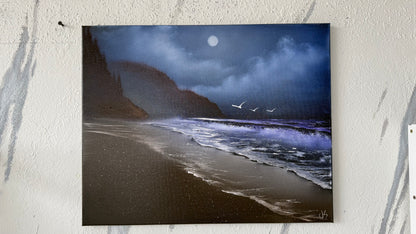 Painting #2094 - 16x20" Canvas - Night Oregon Coast Seascape painted 10-10-25