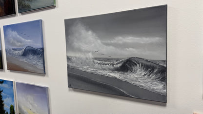Painting #2523 - 18x24" Canvas - Black and White Seascape painted 7-23-26