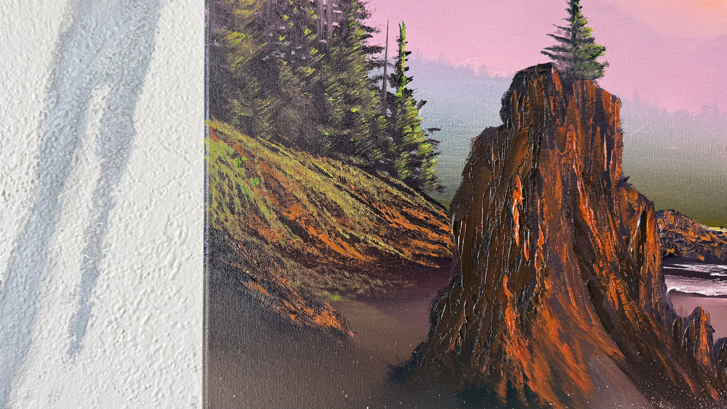 Painting #2460 - 18x24" Canvas - Sunset Oregon Coast painted 5-26-26