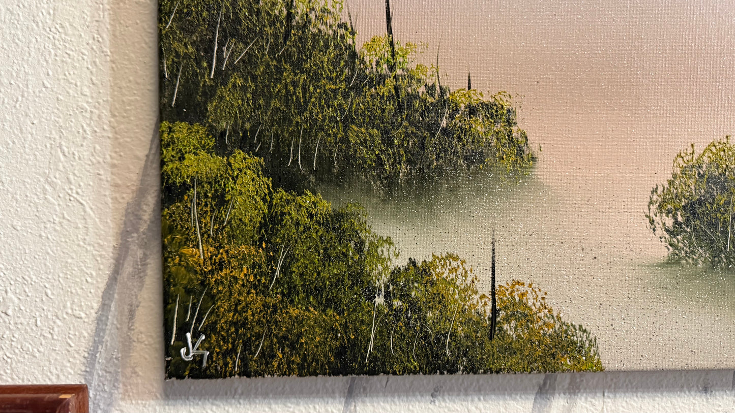 Painting #2319 - 20x24" Canvas - Cattails Seascape painted 3-6-26