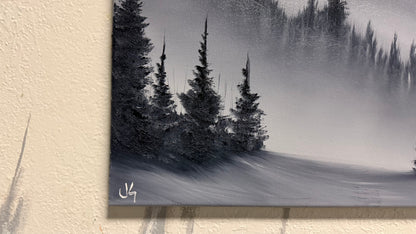 Painting #2149 - 16x20" Canvas - Black and White Mt Hood Landscape painted 11-16-25
