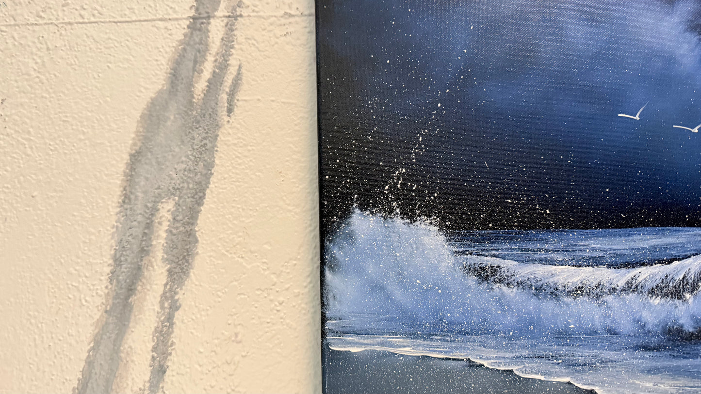 Painting #2351 - 16x20" Canvas - Crashing Wave Seascape painted 3-23-26