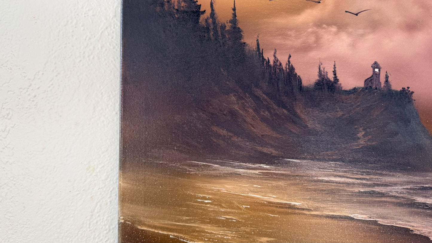 Painting #2223 - 16x20" Canvas - Golden Shores Lighthouse Cove painted 1-5-26