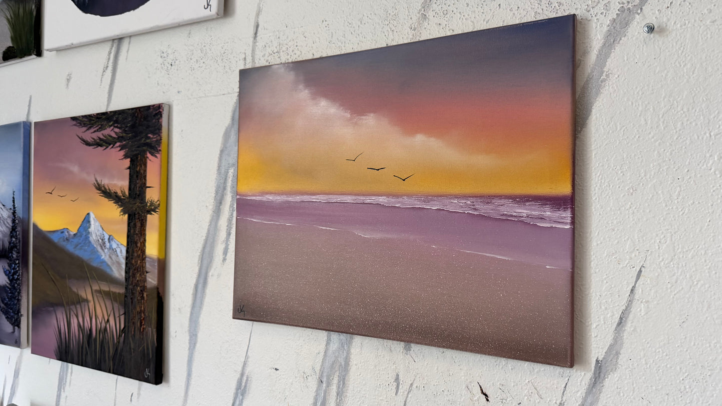 Painting #2475 - 16x20" Canvas - Sunset Seascape painted 6-3-26
