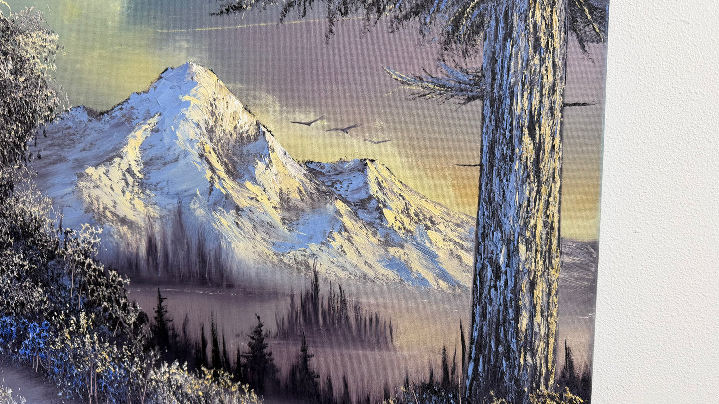 Painting #2552 - 16x20" Canvas - Sunset Mountain Landscape painted 8-17-26