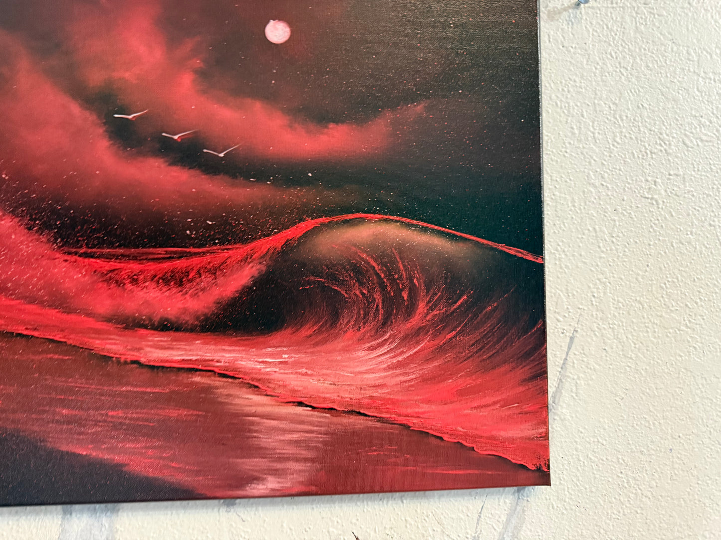 Painting #2392 - 16x20" Canvas - Blood Moon Seascape painted 4-16-26