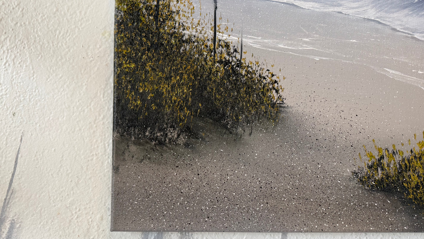 Painting #2152 - 16x20" Canvas - Cattails Seascape painted 11-18-25