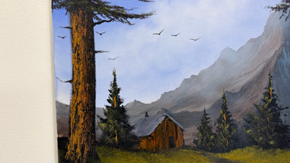 Painting #2652 - 18x24" Canvas - Mountain Cabin Landscape painted 10-17-26
