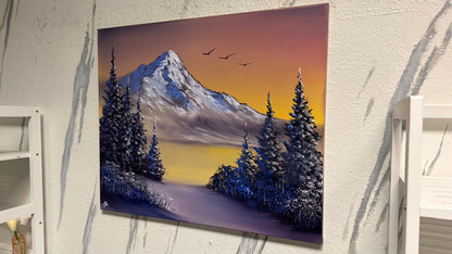 Painting #2146 - 20x24" Canvas - Sunset Mountain Landscape painted 11-14-25