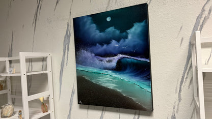 Painting #2170 - 20x24" Pro Series Canvas - Full Moon Seascape painted 12-4-25