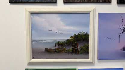 Painting #2466 - 16x20" Framed Canvas - East Coast Boat Seascape painted 5-29-26