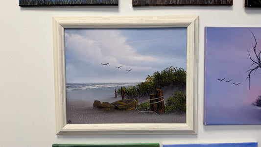 Painting #2466 - 16x20" Framed Canvas - East Coast Boat Seascape painted 5-29-26