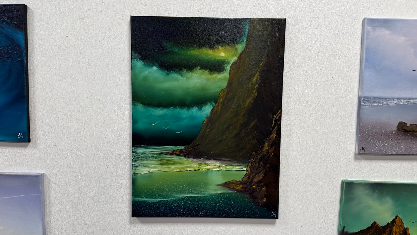 Painting #2581 - 18x24" Canvas - Night Tropical Seascape painted 9-4-26