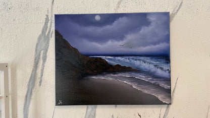 Painting #2208 - 16x20" Canvas - Night Seascape painted 12-29-25