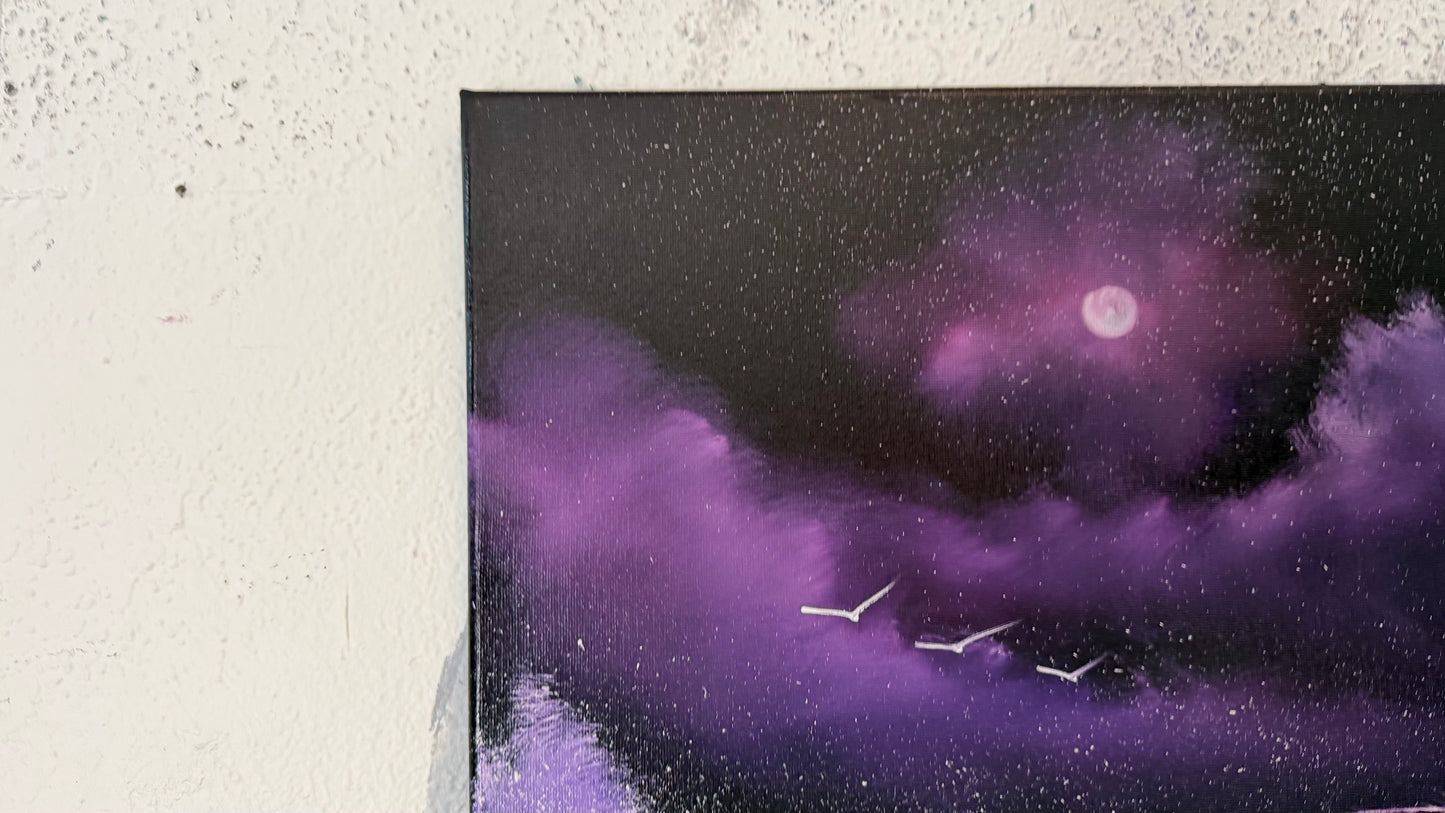 Painting #2492 - 16x20" Canvas - Purple Seascape painted 6-20-26