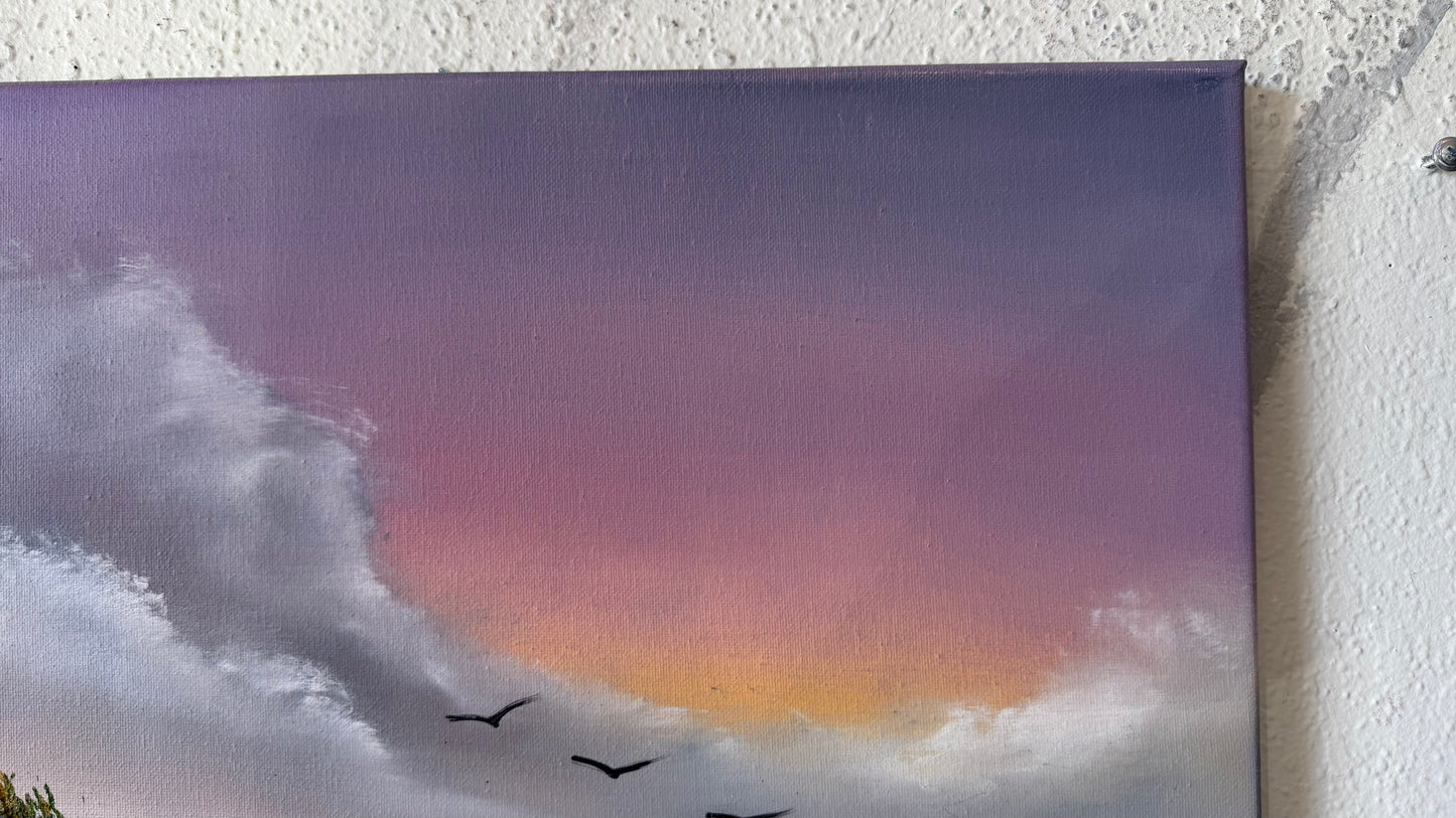 Painting #2480 - 16x20" Canvas - East Coast Sunset Seascape painted 6-6-26