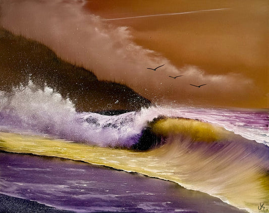 Painting #2165 - 16x20" Canvas - Sunset Seascape painted 11-26-25