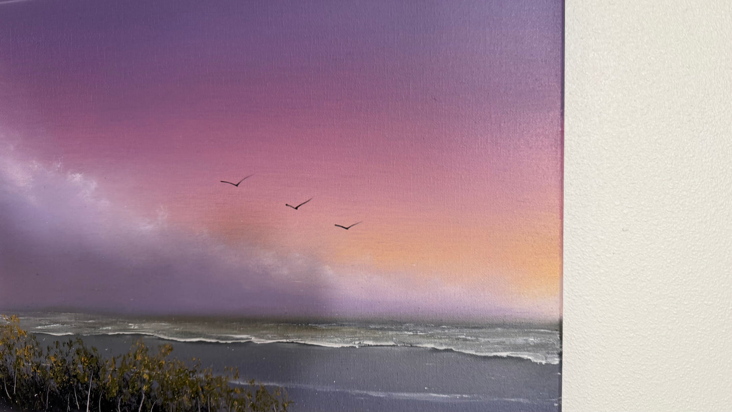 Painting #2539 - 16x20" Canvas - East Coast Surise Seascape painted 8-4-26
