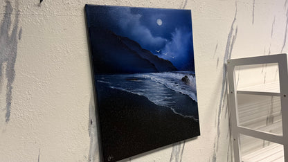 Painting #2102 - 16x20" Canvas - Night Coast Seascape painted 10-13-25