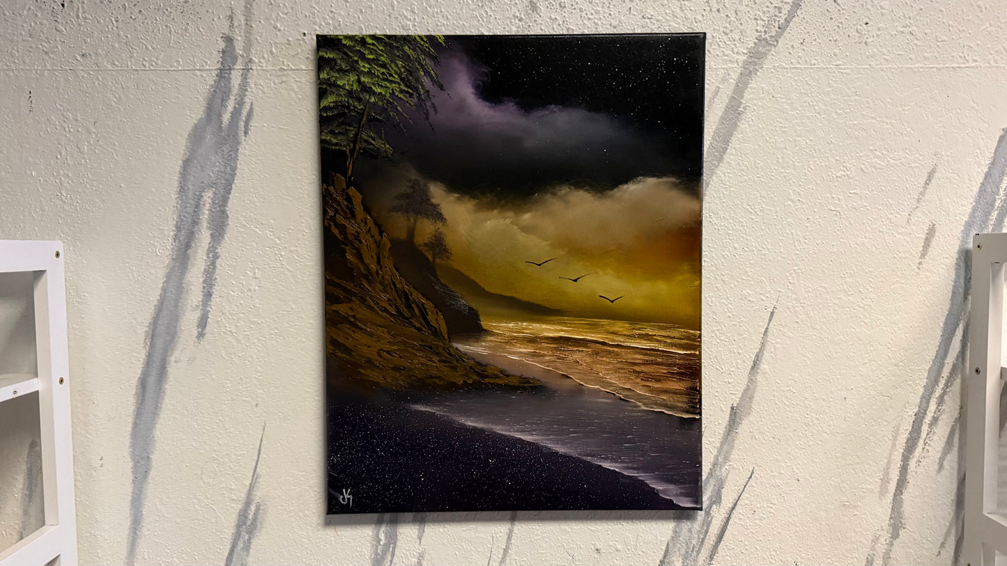 Painting #2193 - 16x20" Canvas - Sunset Seascape painted 12-18-25