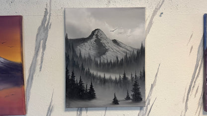 Painting #2236 - 16x20" Canvas - Black and White Mt Hood Landscape painted 1-15-26