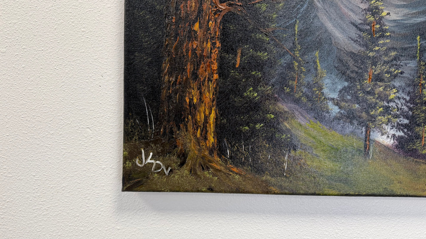 Painting #2583 - 16x20" Canvas - Mountain Forest Landscape by Josh and Dani painted 9-5-26