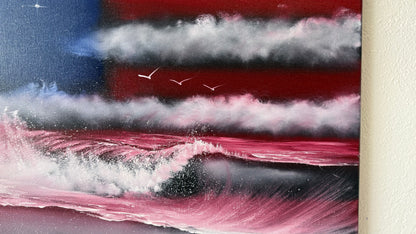 Painting #2121 - 18x24" Canvas - American Flag Seascape painted 10-26-25