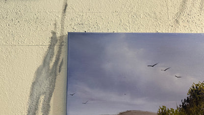 Painting #2423 - 16x20" Canvas - Kite Flying Seascape with Old Row Boat painted 5-2-26