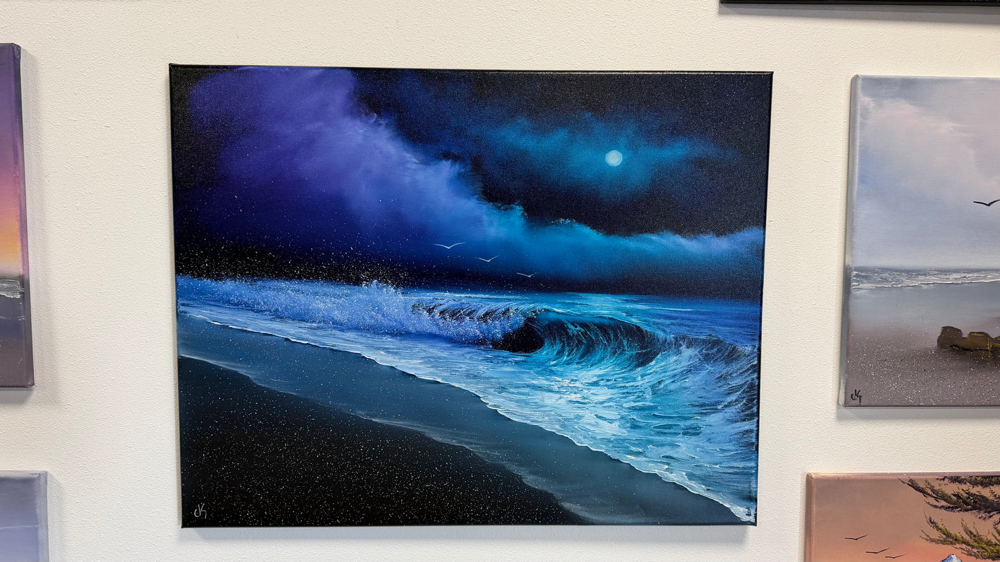 Painting #2541 - 22x28" Canvas - Night Seascape painted 8-6-26