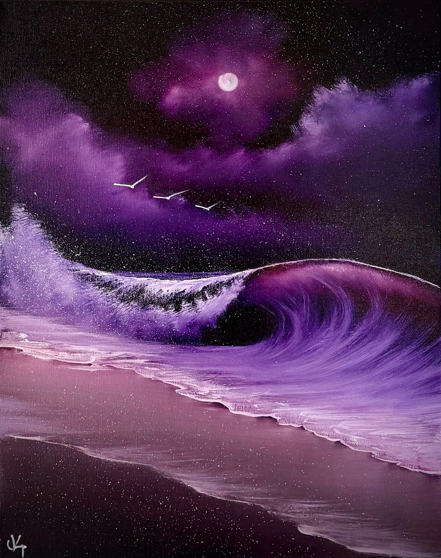 Painting #2492 - 16x20" Canvas - Purple Seascape painted 6-20-26