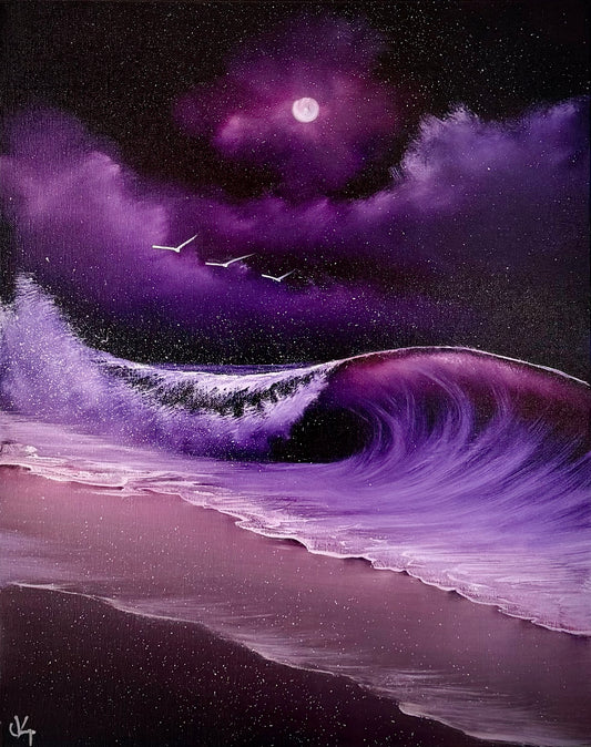 Painting #2492 - 16x20" Canvas - Purple Seascape painted 6-20-26