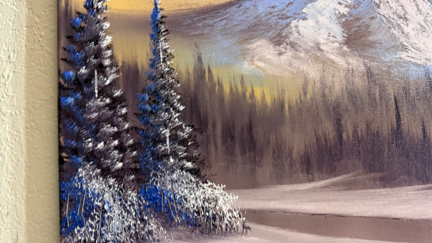 Painting #2285 - 20x24" Canvas - Sunset Winter Landscape painted 2-13-26