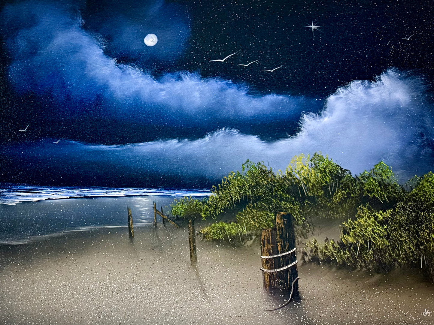 Painting #2426 - 18x24" Canvas - Night Dune Seascape painted 5-4-26