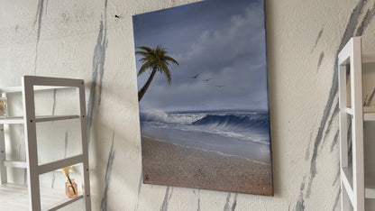 Painting #2117 - 18x24" Canvas - Palm Tree Seascape painted 10-25-25