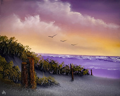 Painting #2479 - 16x20" Canvas - East Coast Sunset Seascape painted 6-6-26